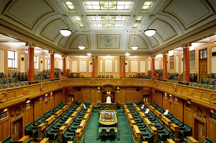 The debating chambers at New Zealand Parliament