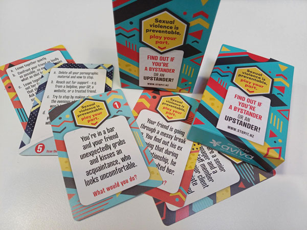 Colorful Upstander Conversation Cards splayed out on a table