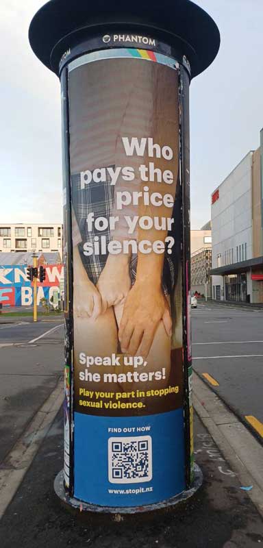 Phantom Bollard with anti sexual violence messaging